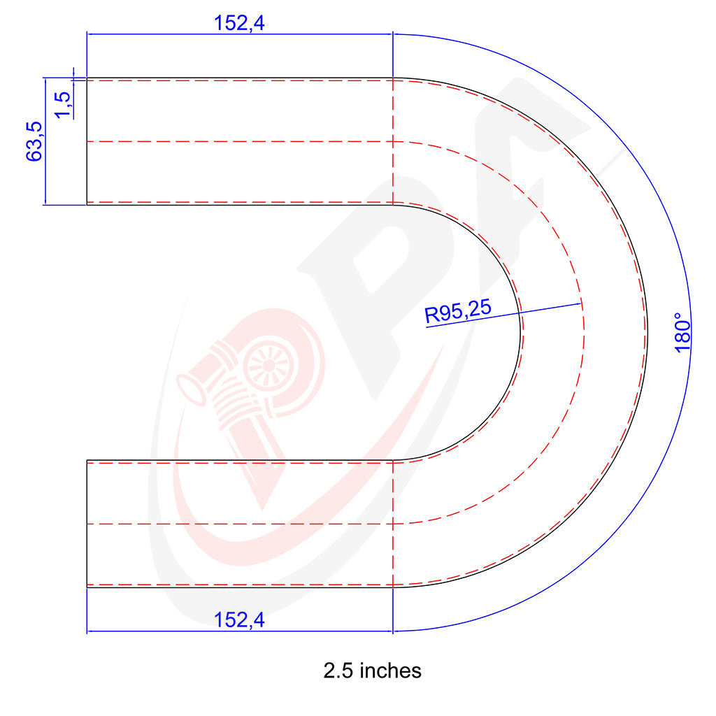 180 Degree 2.5inches 63.5mm 1.5D Mandrel Exhaust Bend