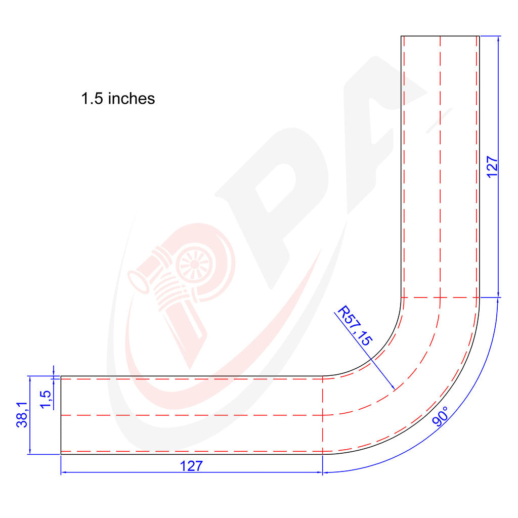 90 Degree 1.5 inches 38.1mm 1.5D Mandrel Exhaust Bend