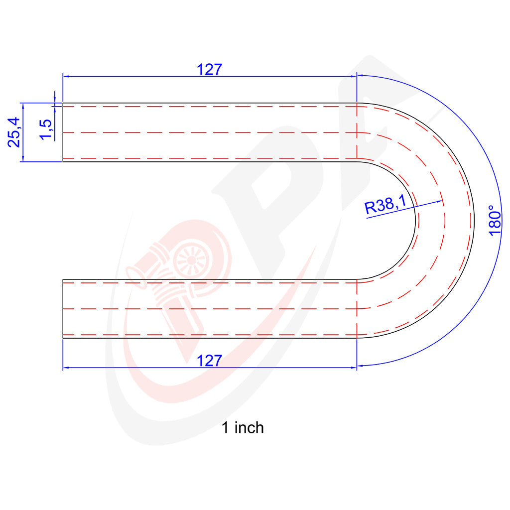 180 Degree 1 inches 25.4mm 1.5D Mandrel Exhaust Bend