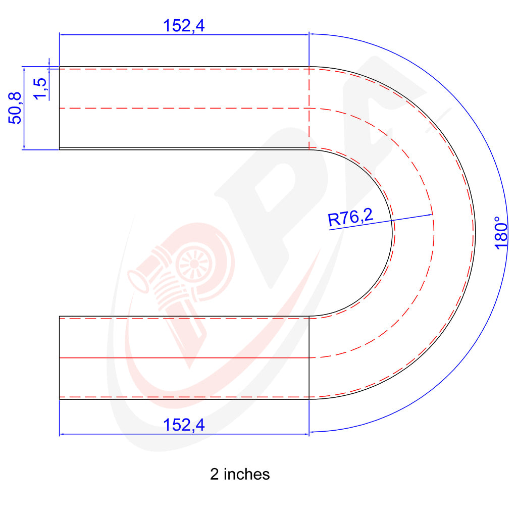 180 Degree 2 inches 50.8mm 1.5D Mandrel Exhaust Bend