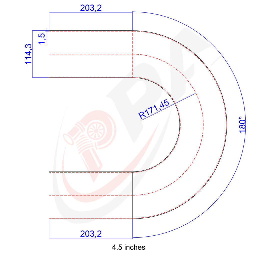 180 Degree 4.5 inches 114.3mm 1.5D Mandrel Exhaust Bend