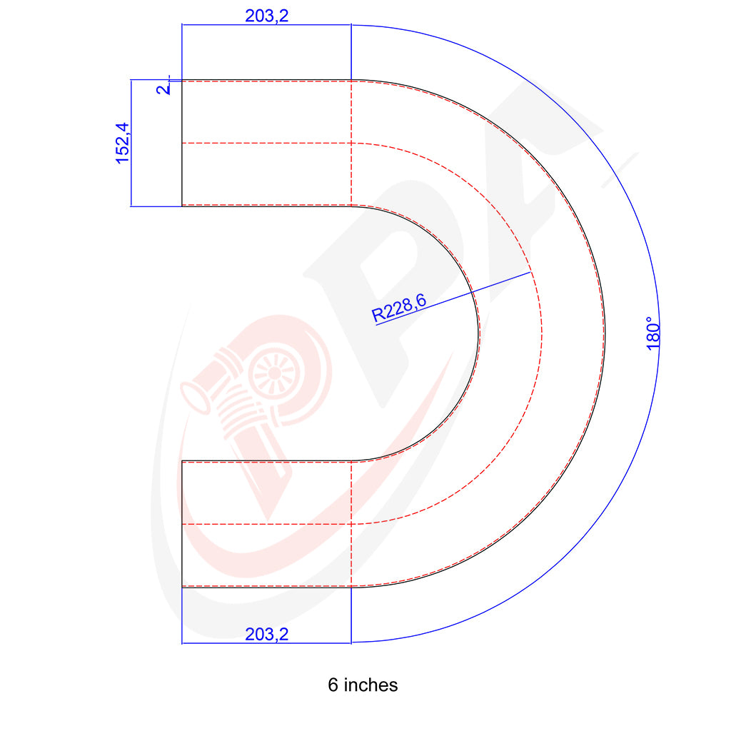 180 Degree 6 inches 152.4mm 1.5D Mandrel Exhaust Bend
