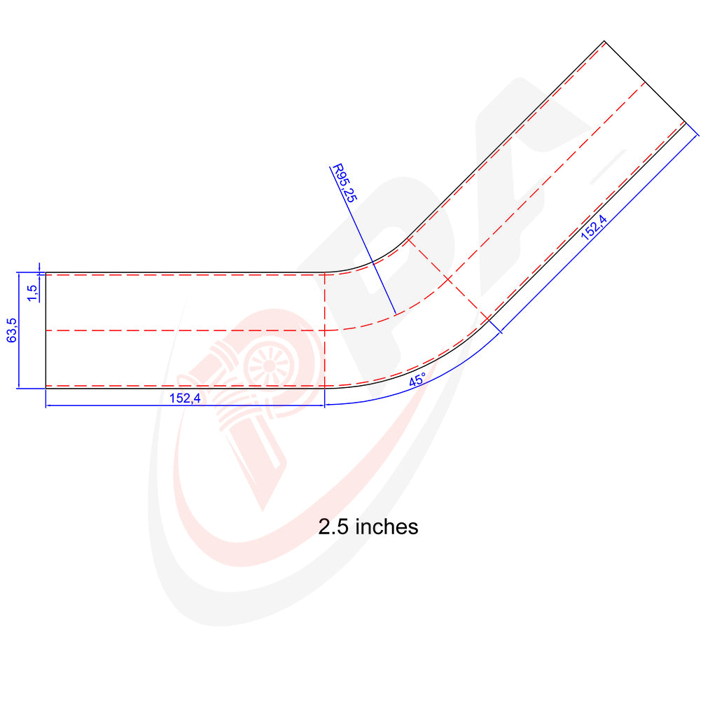 45 Degree 2.5 inches 57.15mm 1.5D Mandrel Exhaust Bend